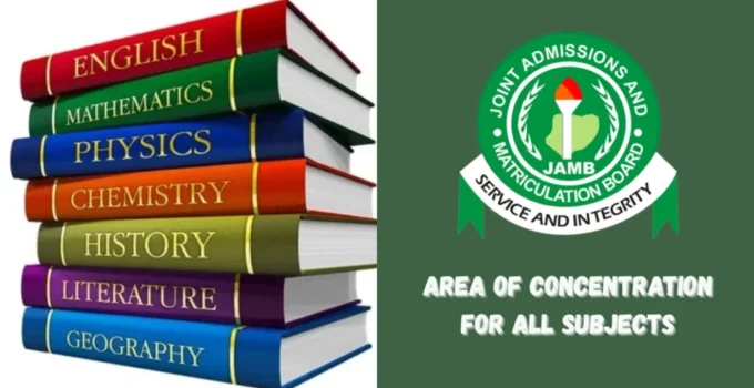 JAMB Area of Concentration 2027/2028 for all Subjects